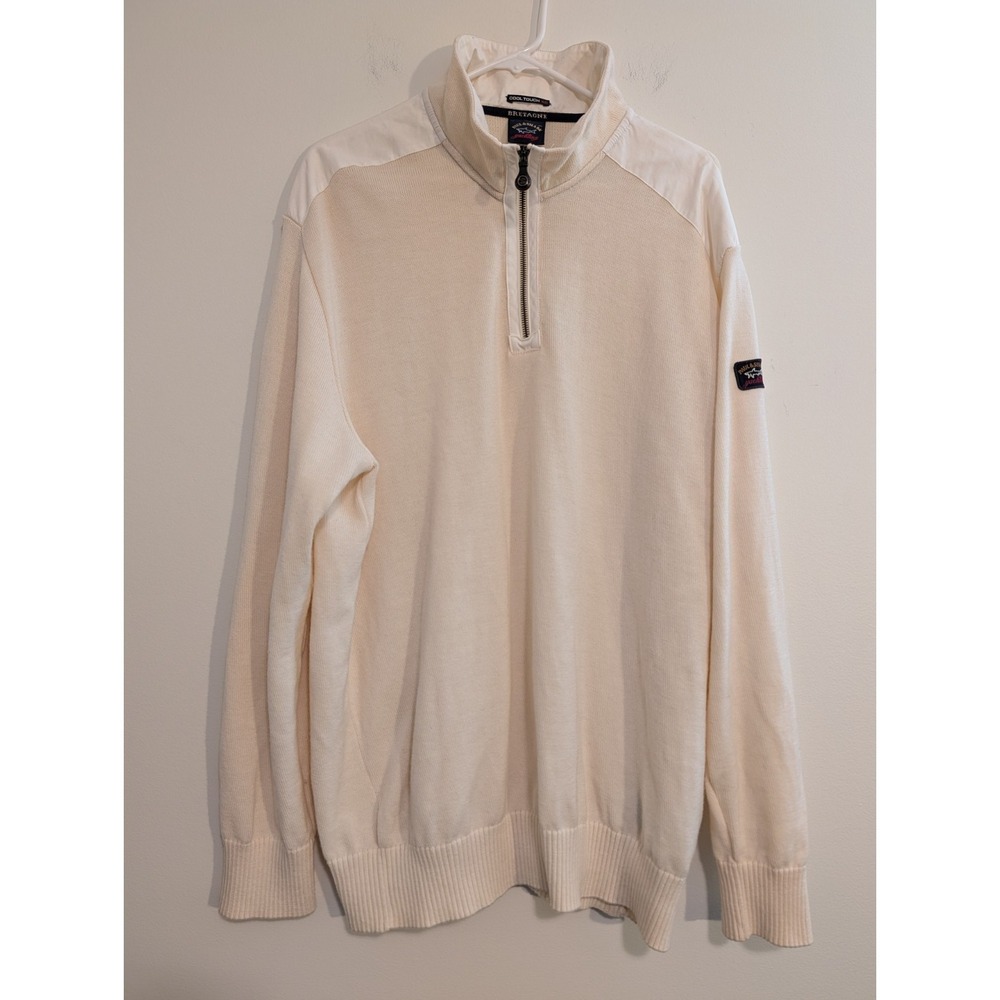Paul & Shark Yachting Bretagne Cool Touch 100% Wool 1/4 Zip Sweater XXL Cream